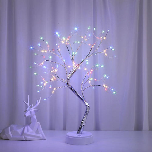 Decoratiune Luminoasa Arbore de Craciun, Mesteacan Artificial cu 108 LED-uri, Alimentare USB sau Baterii, Design Modern de Interior, Plastic si Metal, Multicolor