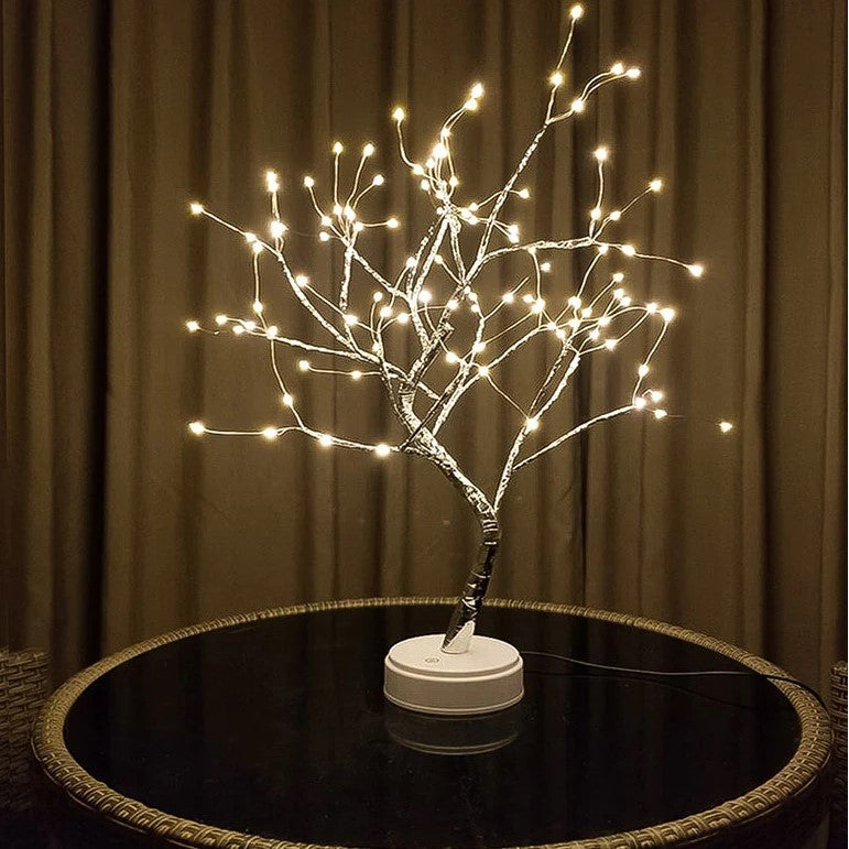 Pom Decorativ De Craciun Cu 108 LED-uri, Mesteacan Artificial Cu Lumina Calda, Alimentare Duala USB Sau Baterii, Interior Si Exterior, Alb Cald