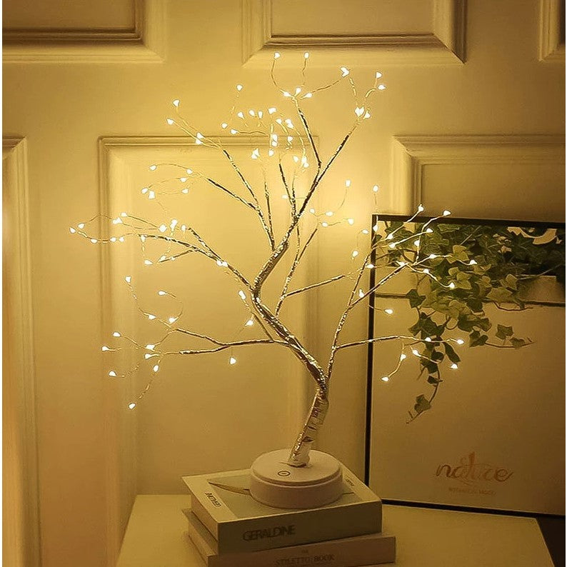 Pom Decorativ De Craciun Cu 108 LED-uri, Mesteacan Artificial Cu Lumina Calda, Alimentare Duala USB Sau Baterii, Interior Si Exterior, Alb Cald