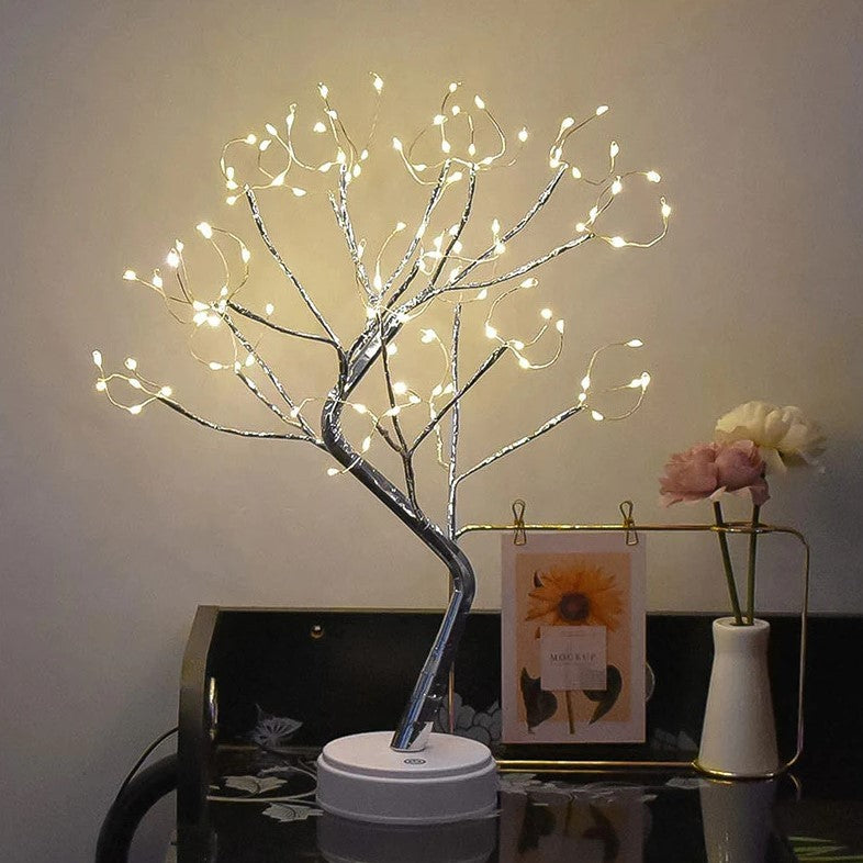 Pom Decorativ De Craciun Cu 108 LED-uri, Mesteacan Artificial Cu Lumina Calda, Alimentare Duala USB Sau Baterii, Interior Si Exterior, Alb Cald