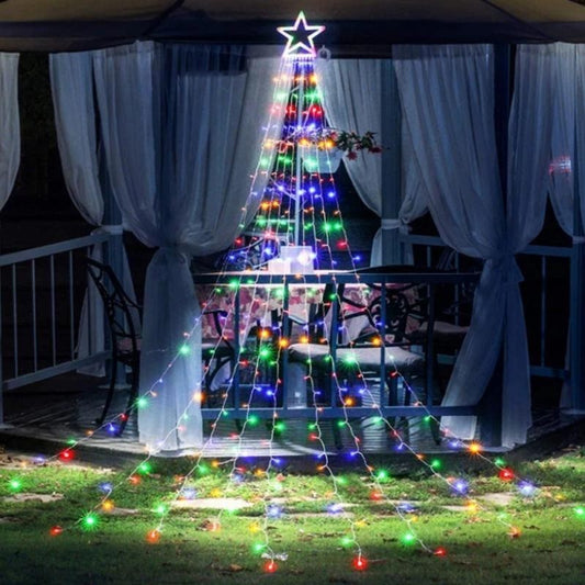 Instalatie Craciun Tree Dazzler, Tip Perdea cu Stea, 350 LED-uri, Incarcare Solara, Interior si Exterior, IP44, Lumina Multicolora