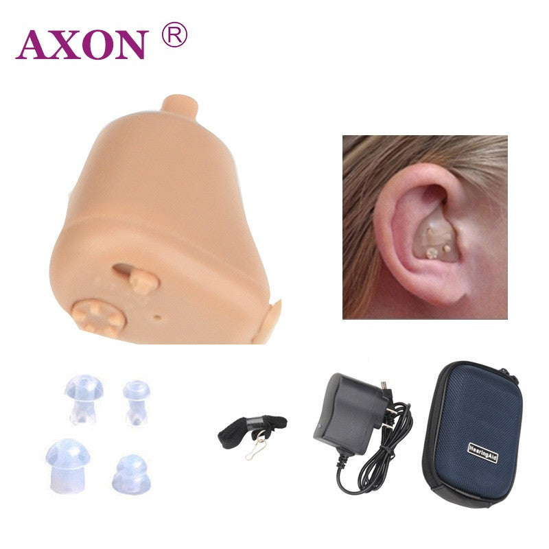 Axon Aparat Auditiv Reincarcabil, Amplificator de Sunet Intraauricular cu Reducere Zgomot, Digital, Acumulator Li-ion, Bej, 4 Dopuri Incluse
