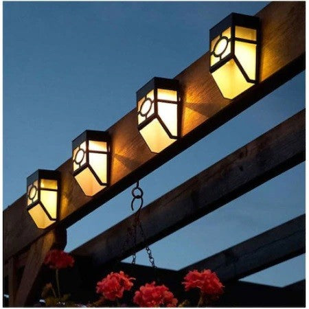 Set 4 Lampi Solare LED pentru Gradina, Model Geometric, Rezistenta Apa IP65, Autonomie 8 Ore, Plastic ABS, Alb Cald, Negru/Alb, 11.8 x 8.6 x 5 cm