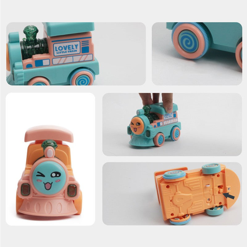 Locomotivă de Jucărie cu Muzică și Lumini Intermitente, Tren Educativ pentru Dezvoltare Senzorială, Plastic ABS, Albastru, 11.5 x 7 x 9 cm