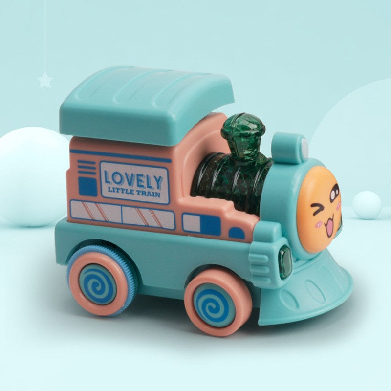 Locomotivă de Jucărie cu Muzică și Lumini Intermitente, Tren Educativ pentru Dezvoltare Senzorială, Plastic ABS, Albastru, 11.5 x 7 x 9 cm