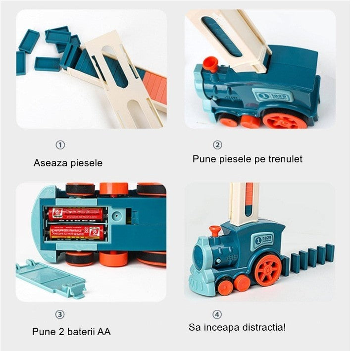 Trenulet De Jucarie Educational, Aseaza Automat Domino, Material ABS, 60 Piese, Multicolor