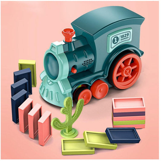 Trenulet De Jucarie Educational, Aseaza Automat Domino, Material ABS, 60 Piese, Multicolor