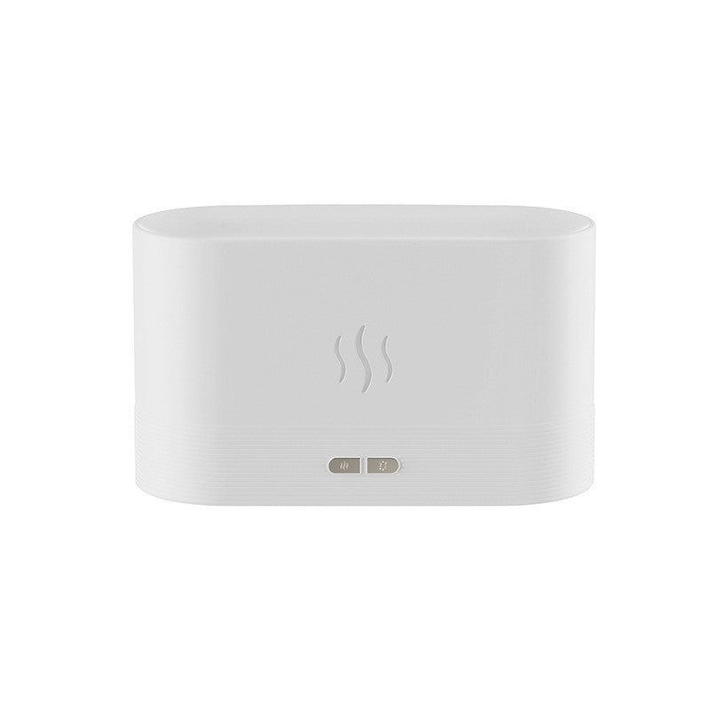 Difuzor Aromaterapie Cu Ultrasunete, Umidificator De Aer Cu Efect Flacara Si Lumina De Veghe Ajustabila, Plastic, Rezervor 180 ml, Alb