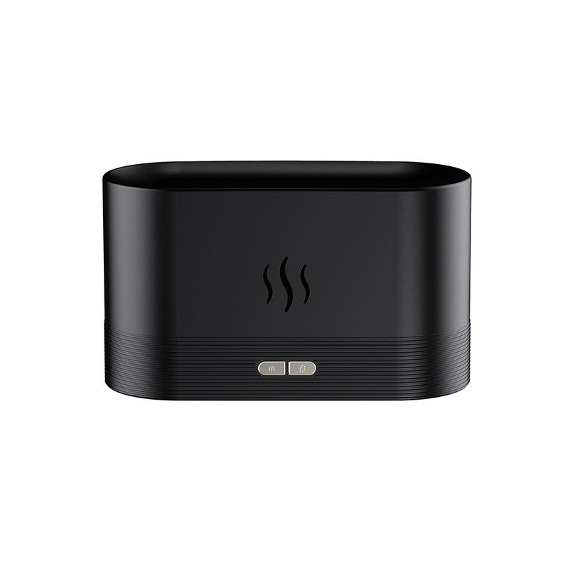 Difuzor Aromaterapie Cu Ultrasunete, Umidificator Aer Cu Efect Flacara Si Lumina Ambientala, Rezervor 180 ml, Plastic, Negru
