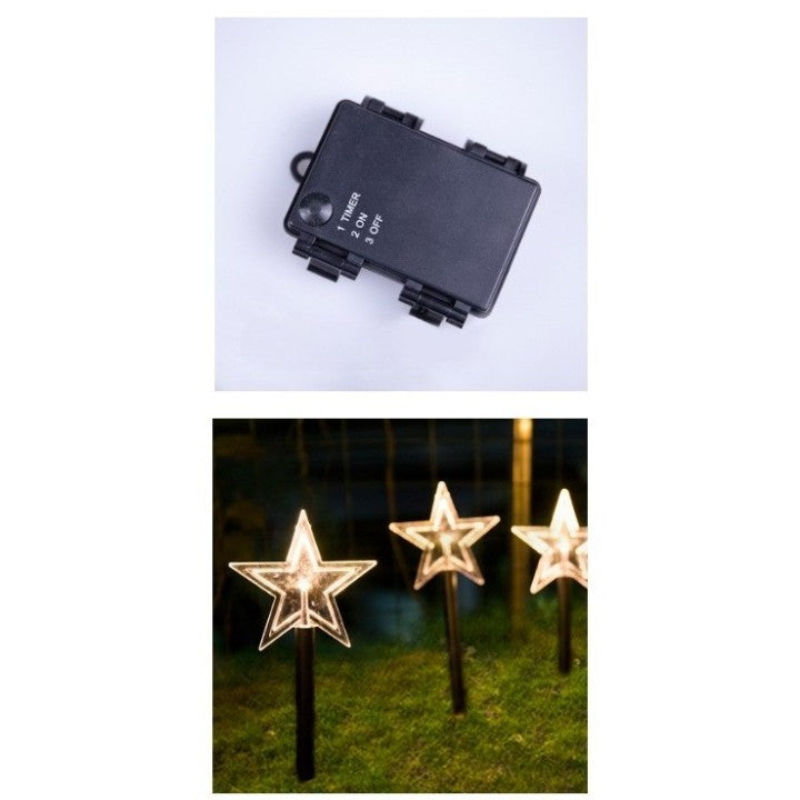 Set 5 Lampi LED de Exterior, Decoratiuni de Gradina Model Stelute, Iluminat Decorativ cu Alimentare pe Baterii, Plastic, 35.5 cm, Alb Cald