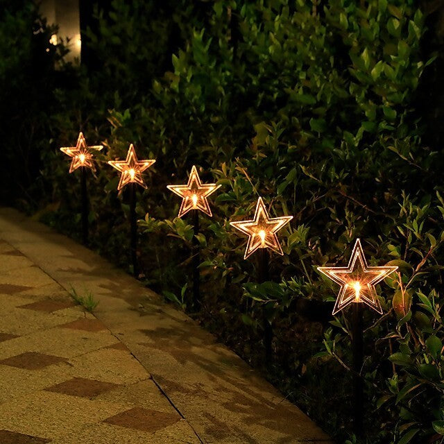 Set 5 Lampi LED de Exterior, Decoratiuni de Gradina Model Stelute, Iluminat Decorativ cu Alimentare pe Baterii, Plastic, 35.5 cm, Alb Cald