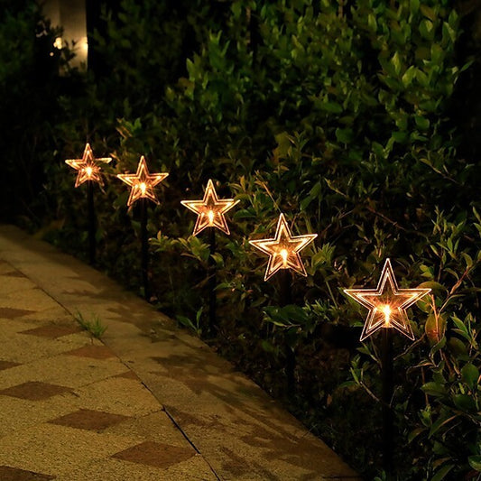 Set 5 Lampi LED de Exterior, Decoratiuni de Gradina Model Stelute, Iluminat Decorativ cu Alimentare pe Baterii, Plastic, 35.5 cm, Alb Cald