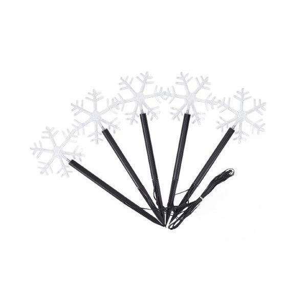 Set 5 Lampi LED de Gradina sub Forma de Fulg de Nea, Iluminat Decorativ de Exterior, Alimentare cu Baterii, Plastic, 35.5 cm, Alb Cald