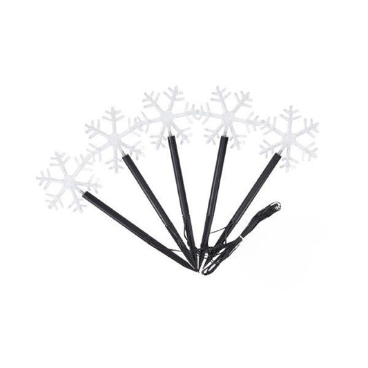 Set 5 Lampi LED de Gradina sub Forma de Fulg de Nea, Iluminat Decorativ de Exterior, Alimentare cu Baterii, Plastic, 35.5 cm, Alb Cald