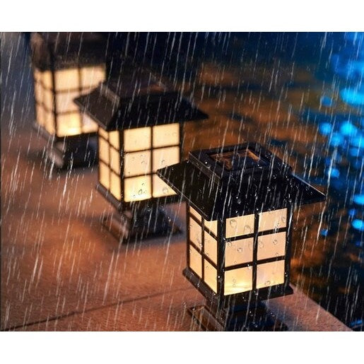 Set 2 Lampi Solare Led Pentru Gradina, Tip Felinar cu Senzor de Lumina si Protectie IP65, Material PVC, Inaltime 38 cm, Lumina Alba Calda, Negru/Alb