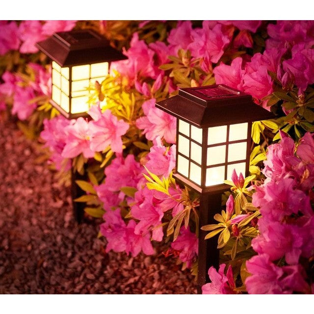 Set 2 Lampi Solare Led Pentru Gradina, Tip Felinar cu Senzor de Lumina si Protectie IP65, Material PVC, Inaltime 38 cm, Lumina Alba Calda, Negru/Alb