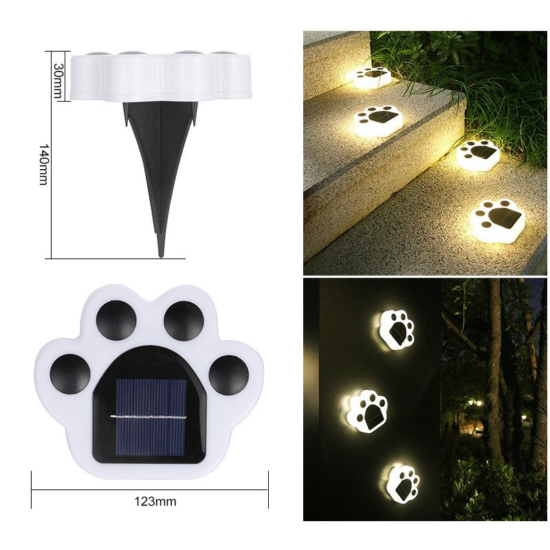 Set 4 Lampi Solare LED pentru Gradina, Model Laba de Urs, Rezistente la Apa IP65, Senzor Lumina si Buton On-Off, ABS, Lumina Calda 3000K, Negru/Alb, 14 x 13 x 3 cm