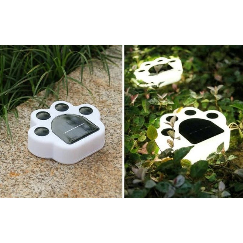 Set 4 Lampi Solare LED pentru Gradina, Model Laba de Urs, Rezistente la Apa IP65, Senzor Lumina si Buton On-Off, ABS, Lumina Calda 3000K, Negru/Alb, 14 x 13 x 3 cm