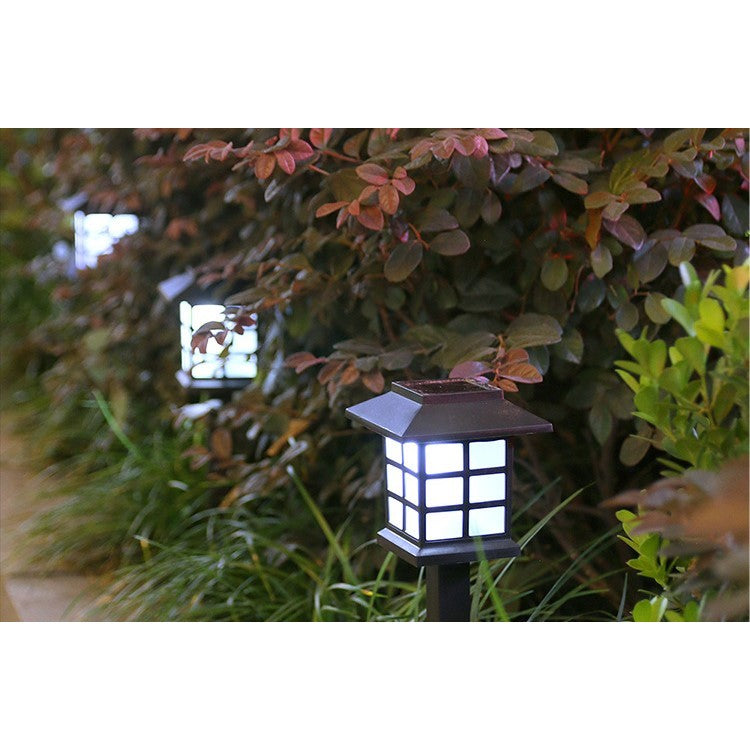 Set 2 Lămpi Solare Grădină, Tip Felinar cu Țăruș, Iluminat LED Decorativ Alb Rece, Autonomie 8 Ore, Plastic, 38 x 8.6 cm, Negru