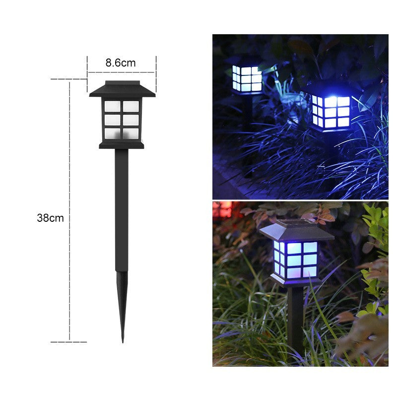 Lampa Solara Gradina Tip Felinar, Set 2 Bucati, LED Lumina Albastra, Senzor Amurg, Autonomie 8 Ore, Plastic, 38 x 8.6 x 8.6 cm, Negru