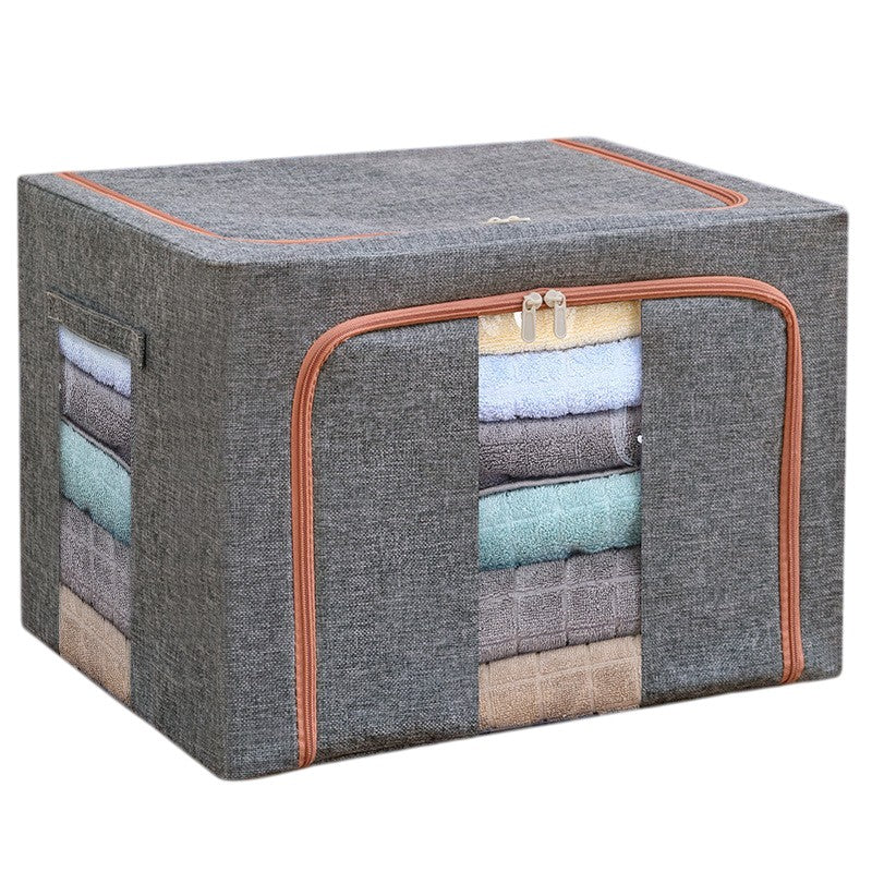 Cutie Depozitare Pliabila Pentru Haine, Organizator Stivuibil Cu Cadru Metalic Si Fermoar Dublu, Fereastra Transparenta, Material Textil Oxford, 100 L, 60x42x40 cm, Gri