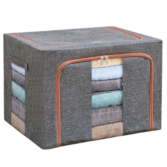 Cutie Depozitare Pliabila Pentru Haine, Organizator Stivuibil Cu Cadru Metalic Si Fermoar Dublu, Fereastra Transparenta, Material Textil Oxford, 100 L, 60x42x40 cm, Gri