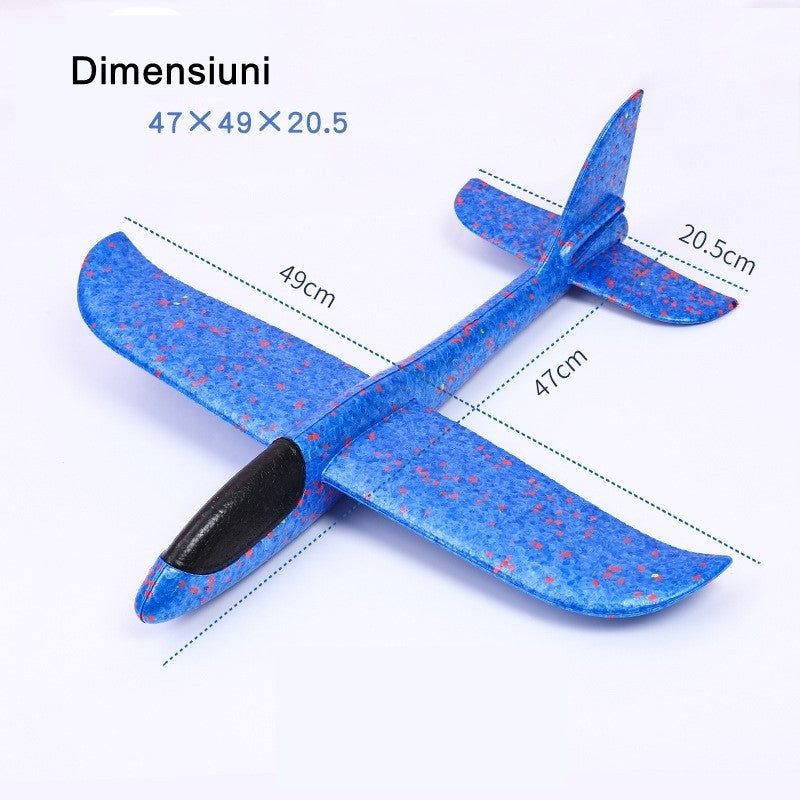 Avion Planor, Zbor Stabil Si Distanta Mare, Polistiren Flexibil, 47 cm, Albastru