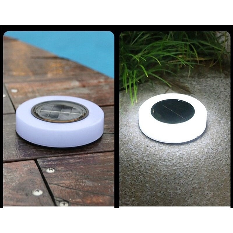 Set Lampi Solare LED pentru Gradina, Lampa Solara Circulara Incastrabila, Senzor Crepuscular, Protectie IP65, ABS, 10.5 x 2.4 cm, Alb Rece, Negru/Alb, 4 Bucati