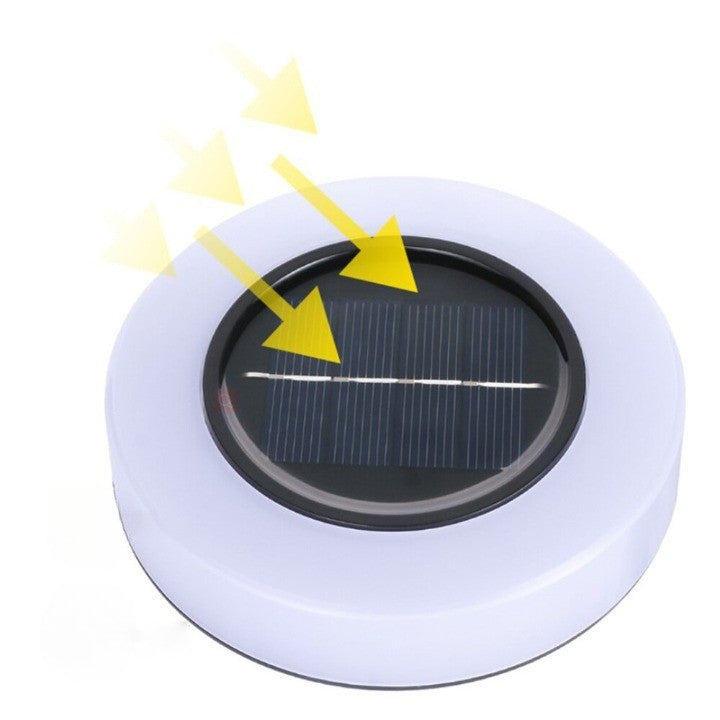 Lampa Solara LED Pentru Gradina Si Gazon, Forma Cerc, Protectie IP65 Rezistenta La Apa, Autonomie 8 Ore, Plastic, Alb Cald, 105x105x125 mm