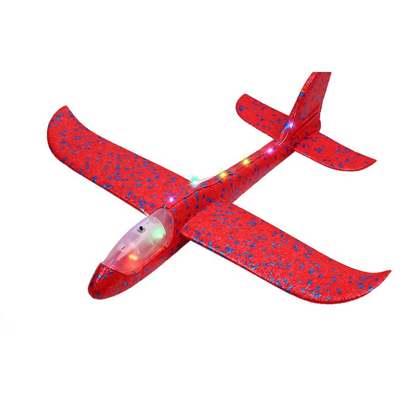 Avion Planor cu Lumini, Zbor Stabil și Rezistent, Polistiren, 47 cm, Rosu