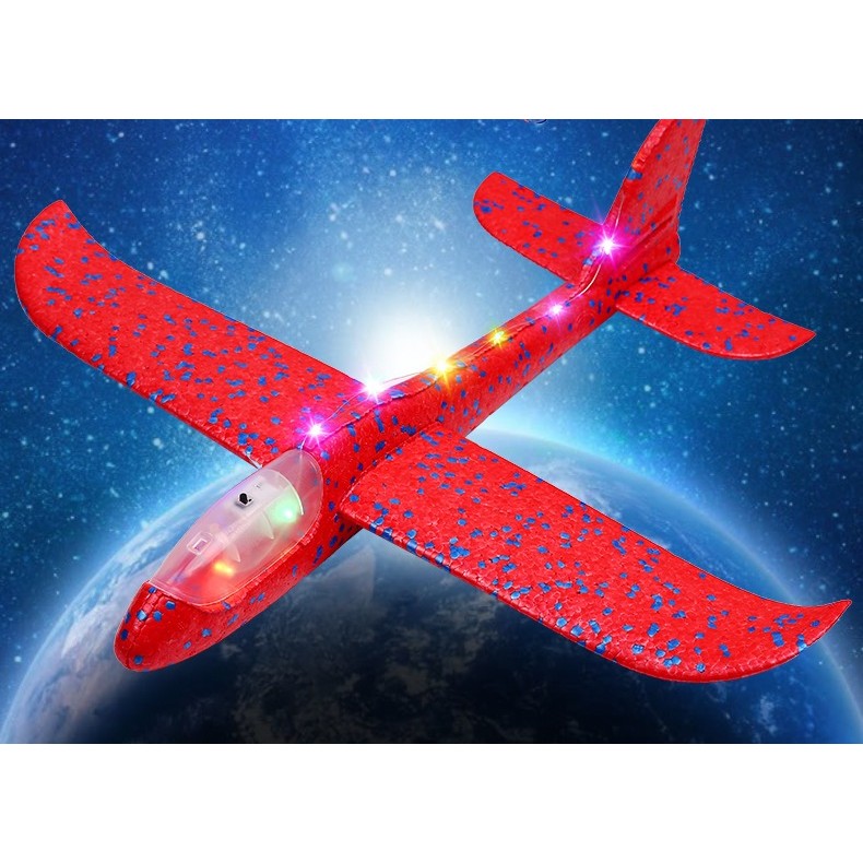 Avion Planor cu Lumini, Zbor Stabil și Rezistent, Polistiren, 47 cm, Rosu