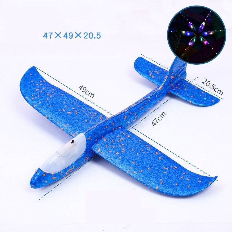 Avion Planor Cu Lumini, Design Flexibil Rezistent, Polistiren, 47 cm, Albastru