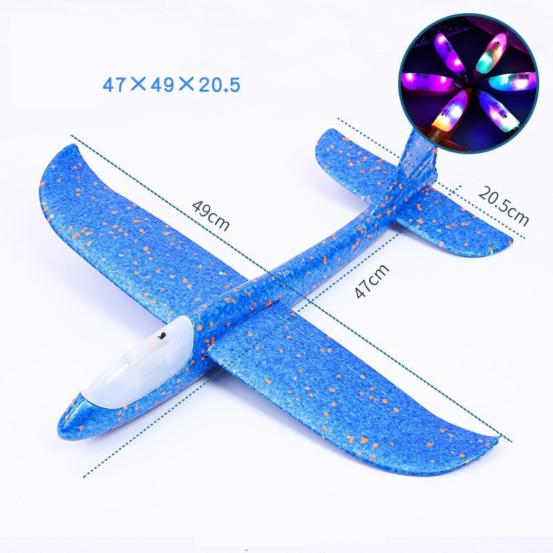 Avion Planor, Zbor Stabil Cu Lumini, Polistiren Flexibil, 47 cm, Albastru