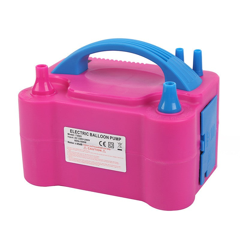 Pompă Electrică Pentru Umflat Baloane, Compresor Profesional Cu 2 Duze, Putere 600W, Mod Operare Continuu și Intermitent, Roz/Albastru