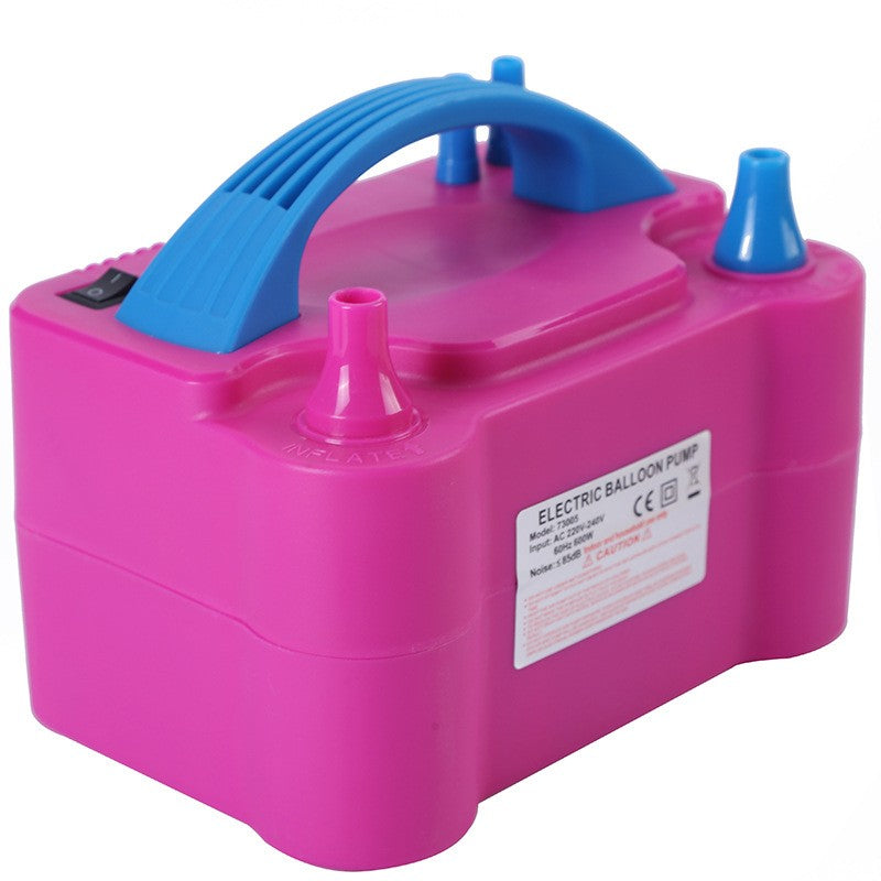 Pompă Electrică Pentru Umflat Baloane, Compresor Profesional Cu 2 Duze, Putere 600W, Mod Operare Continuu și Intermitent, Roz/Albastru