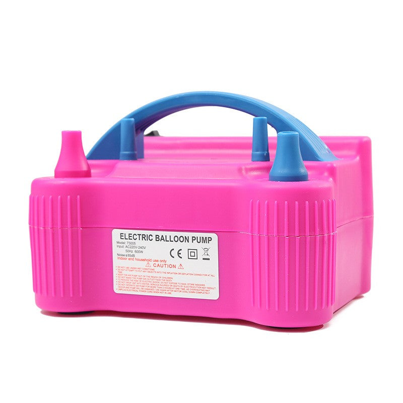 Pompă Electrică Pentru Umflat Baloane, Compresor Profesional Cu 2 Duze, Putere 600W, Mod Operare Continuu și Intermitent, Roz/Albastru