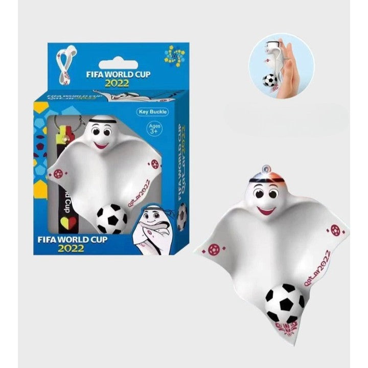 Breloc Mascota Fifa World Cup 2022, Pandantiv Fotbal pentru Chei sau Ghiozdan, Silicon Durabil si Metal, Model Animata, 10.5 x 9.5 cm, Marimea M
