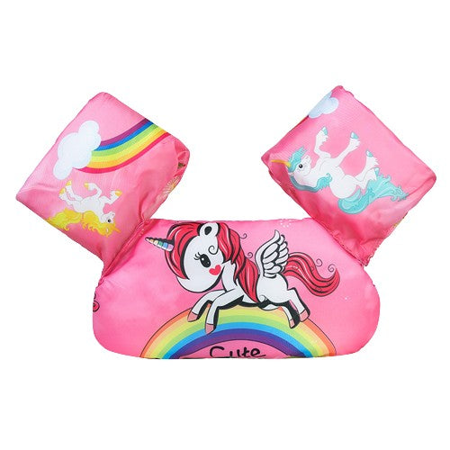 Vesta de Salvare pentru Copii cu Aripioare de Inot, Centura de Siguranta Ajustabila, Material PVC Rezistent, Model Unicorn, Roz, 2-7 Ani