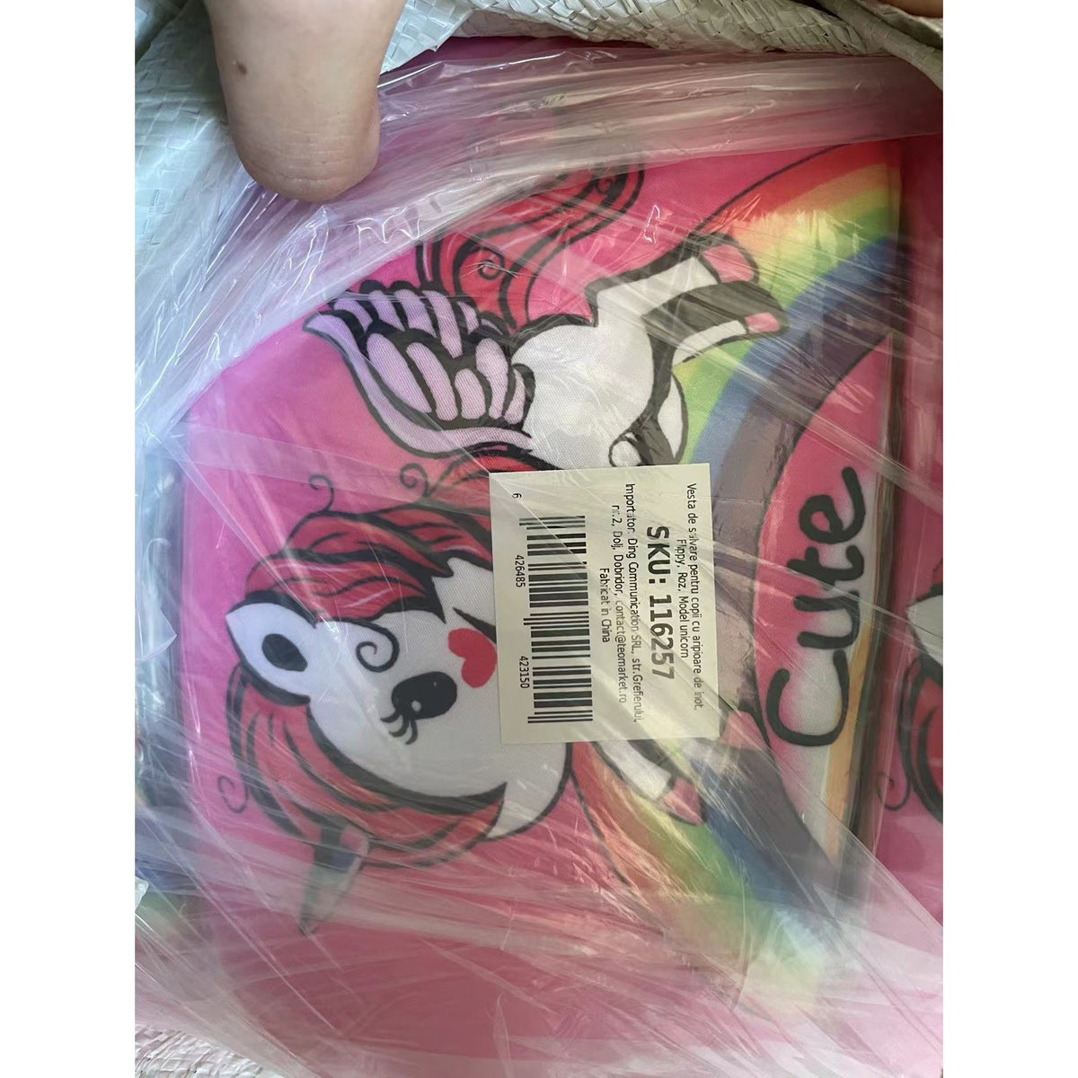 Vesta de Salvare pentru Copii cu Aripioare de Inot, Centura de Siguranta Ajustabila, Material PVC Rezistent, Model Unicorn, Roz, 2-7 Ani