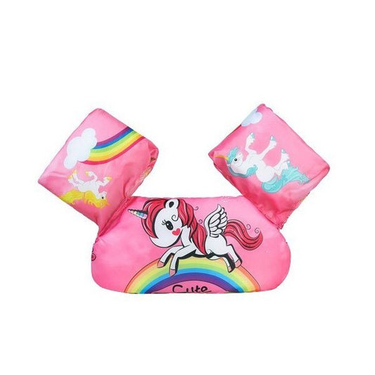 Vesta de Salvare pentru Copii cu Aripioare de Inot, Centura de Siguranta Ajustabila, Material PVC Rezistent, Model Unicorn, Roz, 2-7 Ani