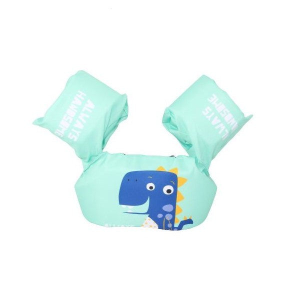 Vesta De Salvare Pentru Copii Cu Aripioare De Inot, Centura Plutitoare Reglabila Pentru Invatare Inot, Material PVC Rezistent, Model Dragon, Verde, 2-7 Ani