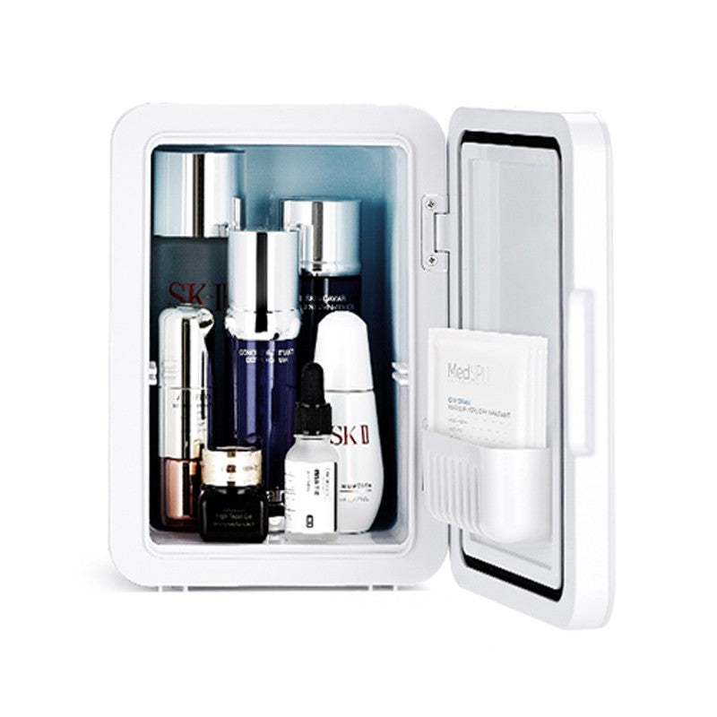 Mini Frigider Cosmetice Portabil, Functie de Racire si Incalzire, Oglinda cu LED, Alimentare 12V-220V, Capacitate 8L, Alb