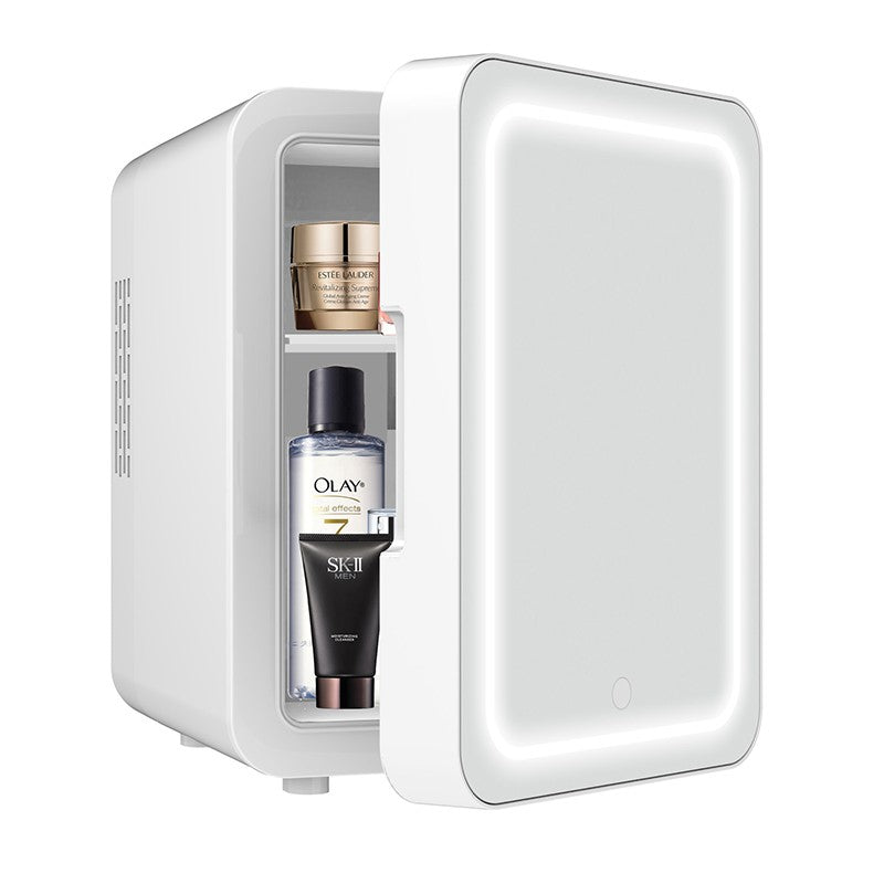 Mini Frigider Cosmetice Portabil, Functie de Racire si Incalzire, Oglinda cu LED, Alimentare 12V-220V, Capacitate 8L, Alb