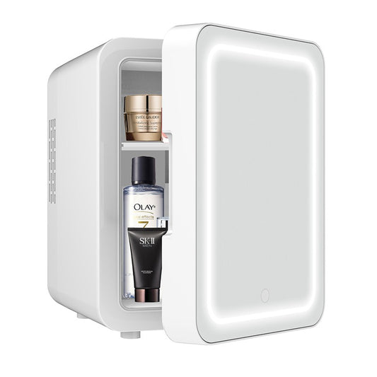 Mini Frigider Cosmetice Portabil, Functie de Racire si Incalzire, Oglinda cu LED, Alimentare 12V-220V, Capacitate 8L, Alb