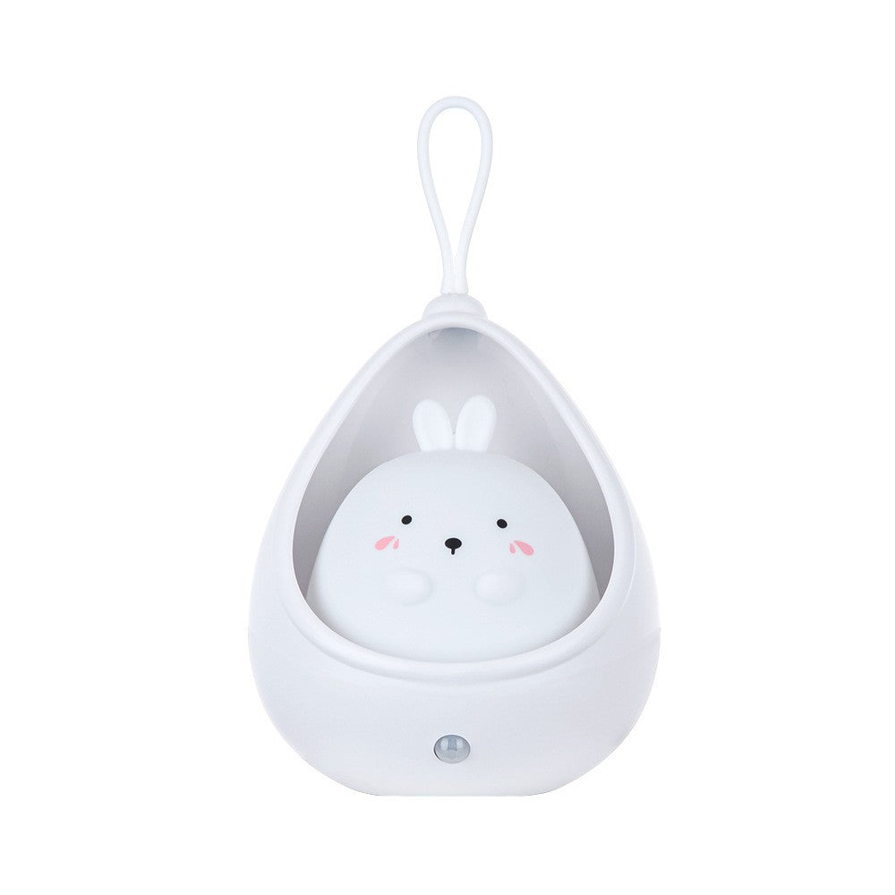 Lampa De Veghe Portabila Pentru Copii Cu Senzor De Miscare, Silicon Non-Toxic Reincarcabil USB, 2 Moduri De Functionare, Model Iepuras, Alb, 1200mAh