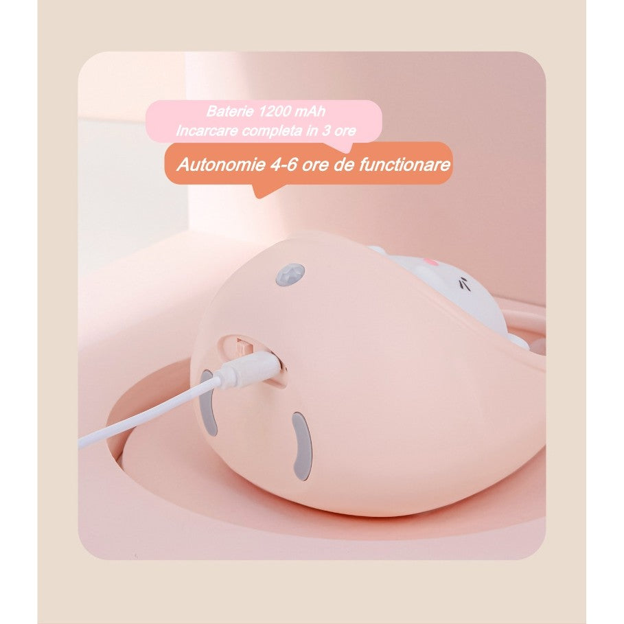 Lampa De Veghe Portabila Pentru Copii Cu Senzor De Miscare, Silicon Non-Toxic Si Plastic, Reincarcabila USB, Acumulator 1200mAh, Model Iepuras, Roz