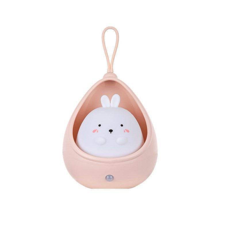 Lampa De Veghe Portabila Pentru Copii Cu Senzor De Miscare, Silicon Non-Toxic Si Plastic, Reincarcabila USB, Acumulator 1200mAh, Model Iepuras, Roz