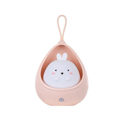 Lampa De Veghe Portabila Pentru Copii Cu Senzor De Miscare, Silicon Non-Toxic Si Plastic, Reincarcabila USB, Acumulator 1200mAh, Model Iepuras, Roz