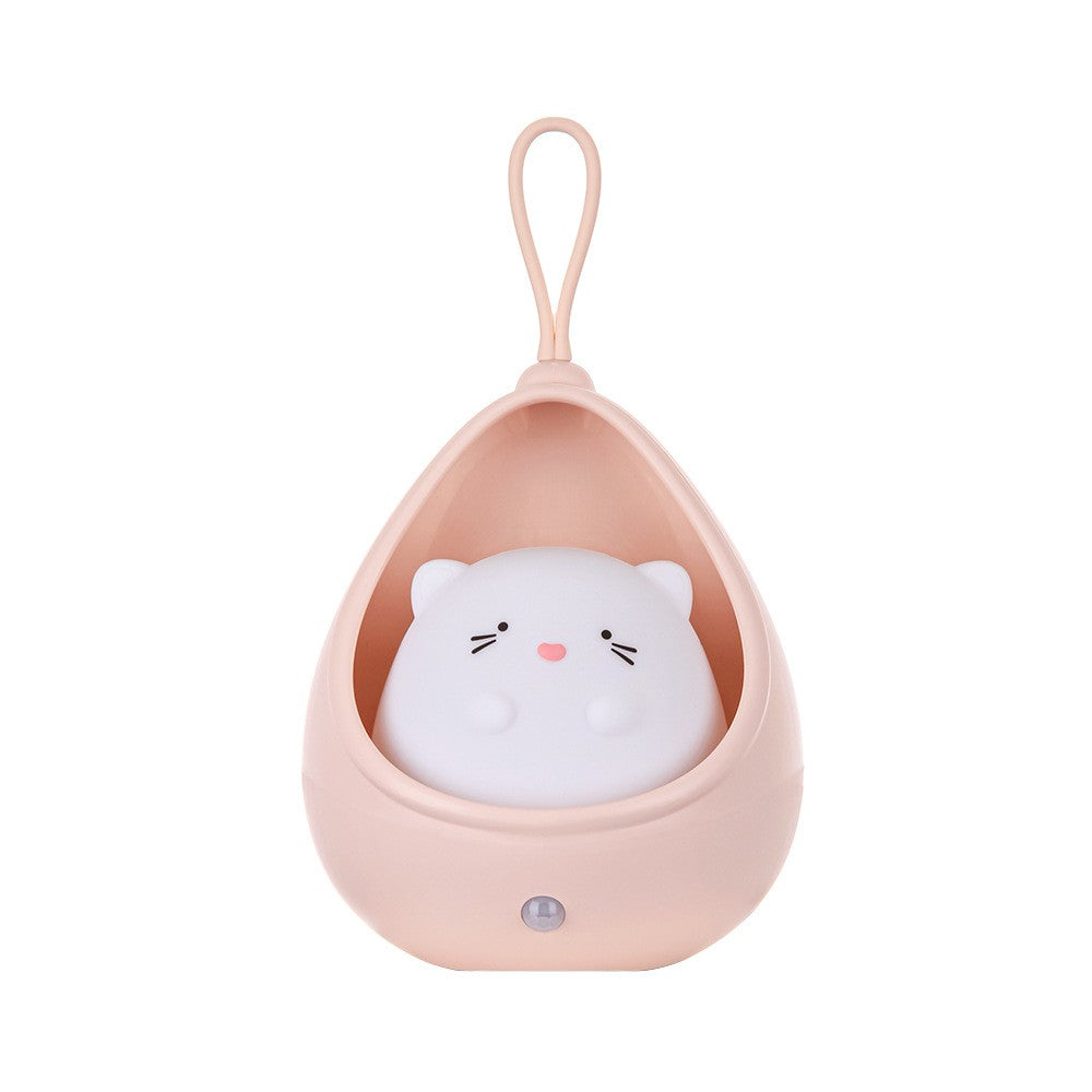 Lampa De Veghe Portabila Pentru Copii Si Alaptat, Senzor De Miscare, 2 Moduri De Functionare, Silicon Non-Toxic, Acumulator 1200mAh, Reincarcabila USB, Model Pisicuta, Roz