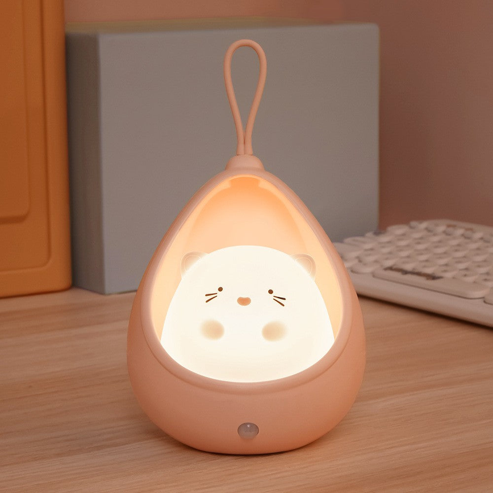 Lampa De Veghe Portabila Pentru Copii Si Alaptat, Senzor De Miscare, 2 Moduri De Functionare, Silicon Non-Toxic, Acumulator 1200mAh, Reincarcabila USB, Model Pisicuta, Roz